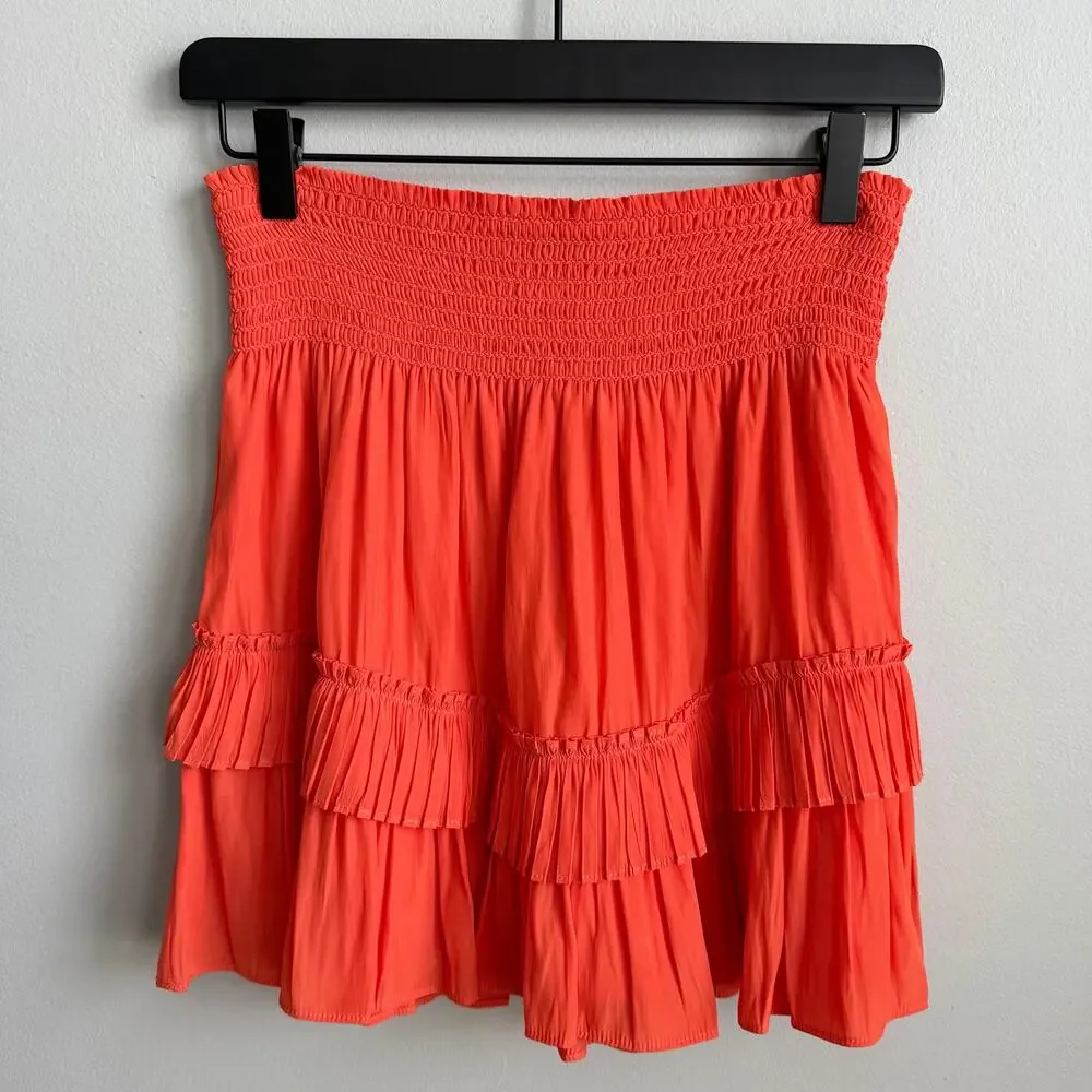 Ramy Brook Wendy Tiered Mini Skirt in Poppy Size Medium